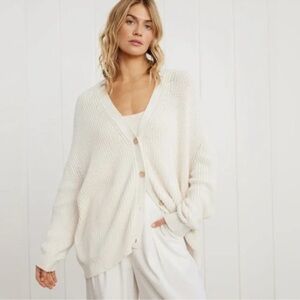 Jenni Kayne Organic Cotton Ivory White Open Knit Oversized Cocoon Cardigan Large